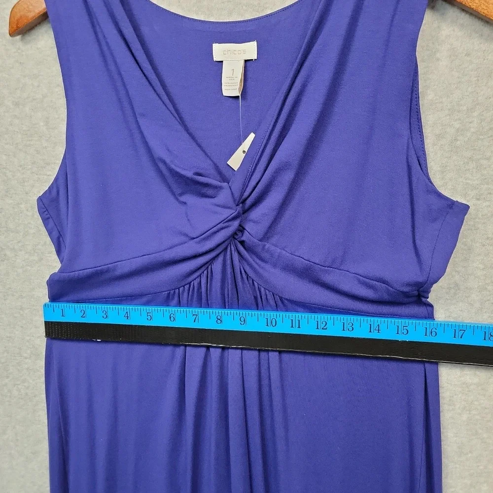 NEW Chico's Katrina V-Neck Front Knot Maxi Dress Blue Travel Chico's Sz 1 Size M